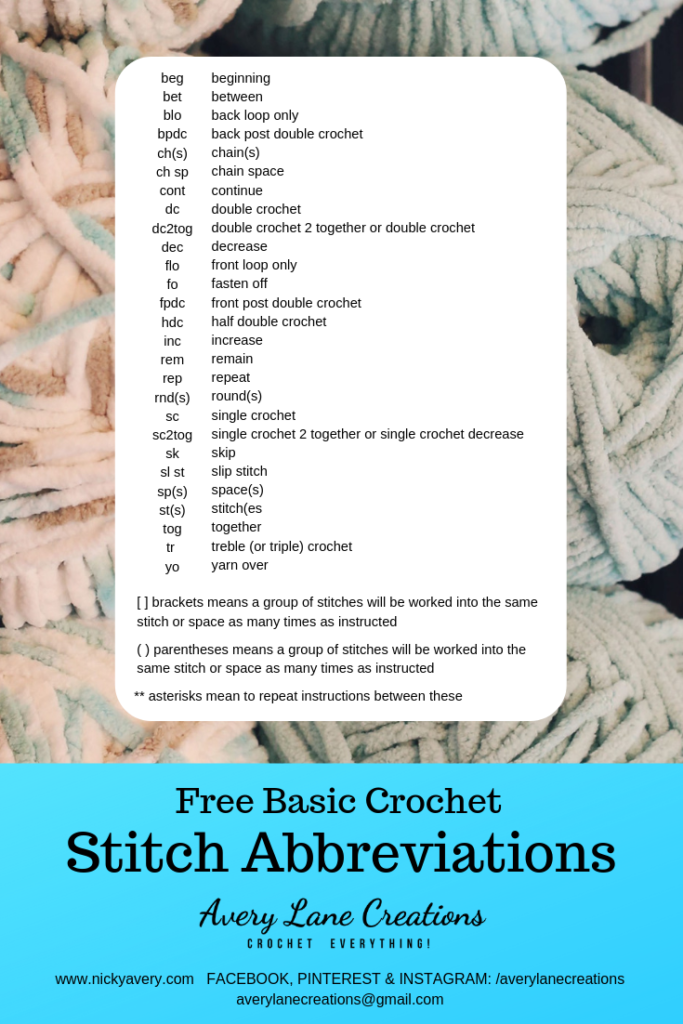 crochet abbreviation chart