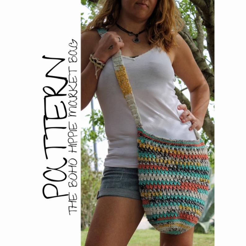 crochet boho hippie market bag pattern