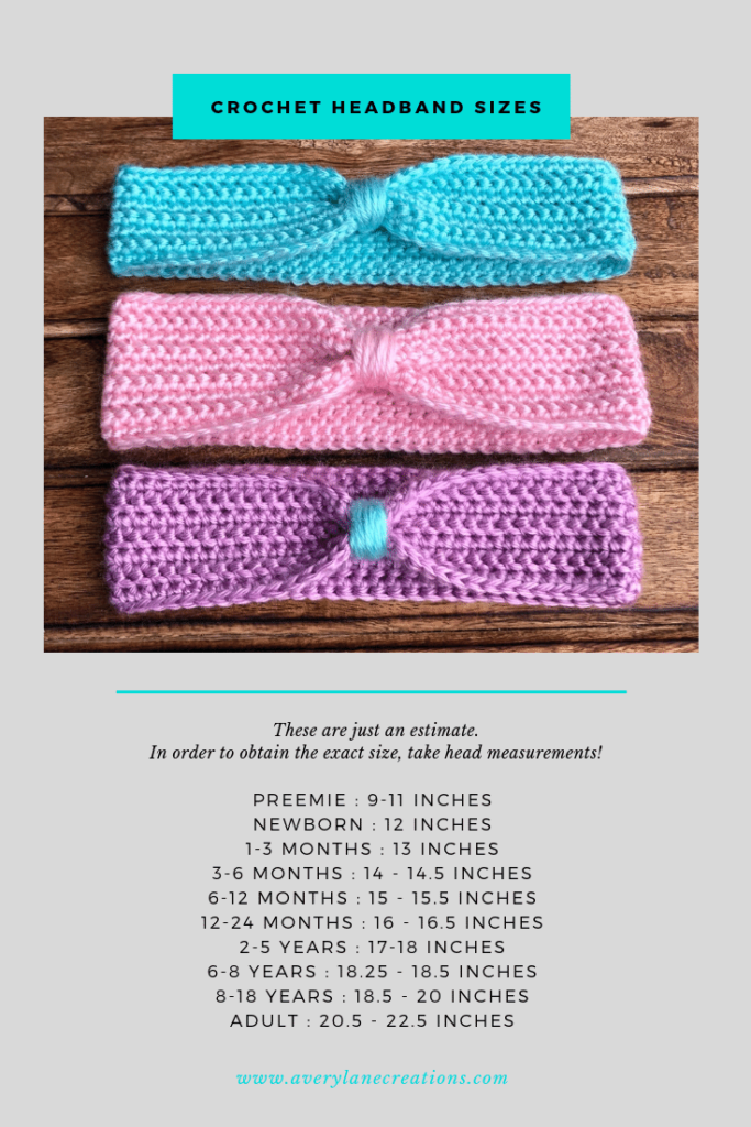 avery lane creations crochet headband sizing chart