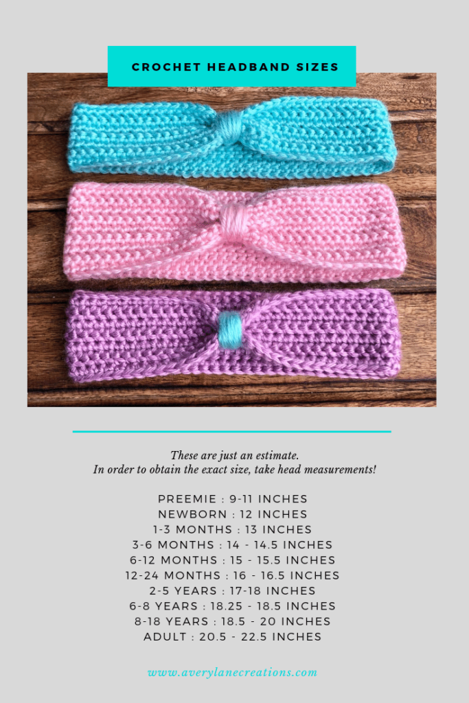 Crochet Baby Headband Size Chart