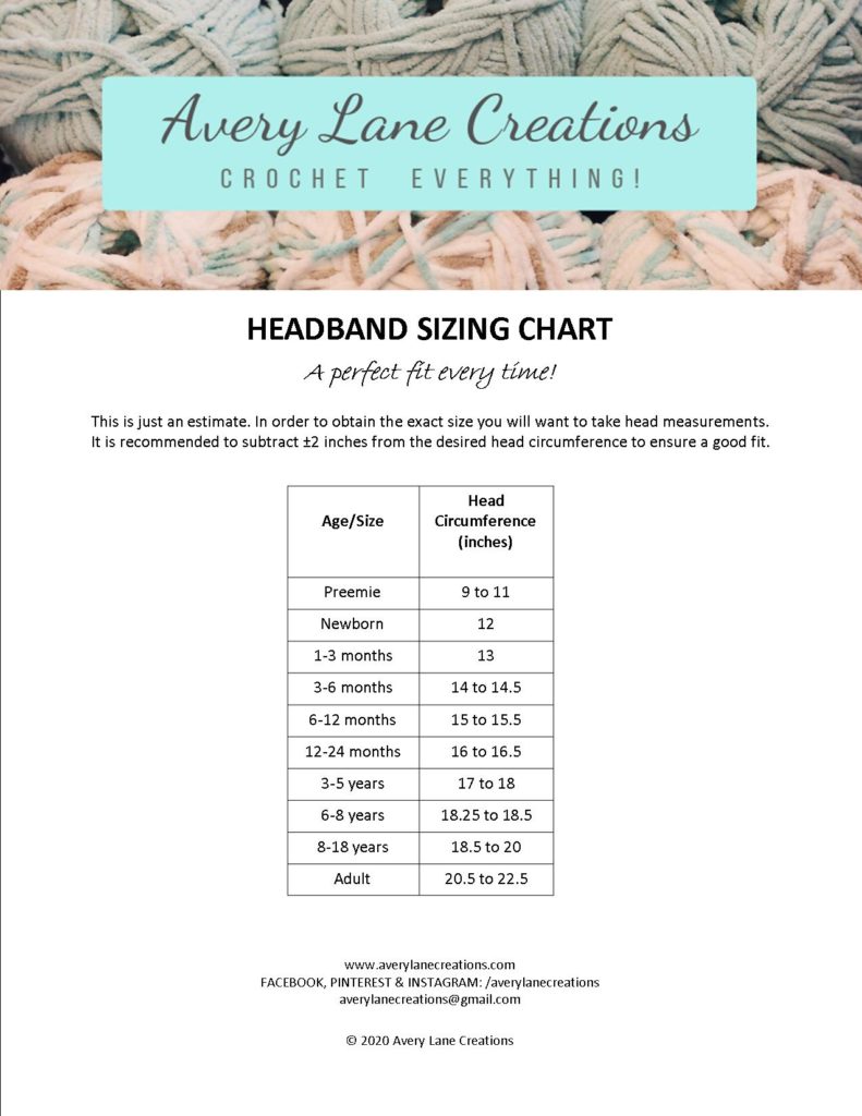 crochet headband sizing chart
