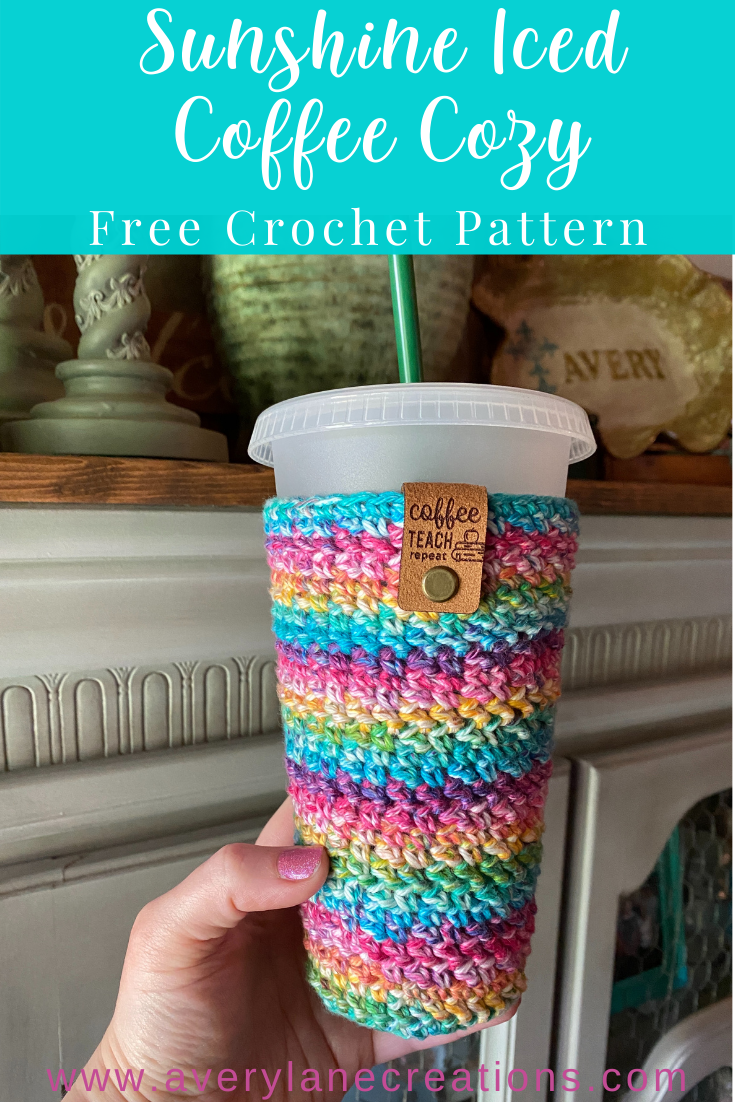 Free Crochet Pattern: Sunshine Iced Coffee Cup Cozy - Avery Lane