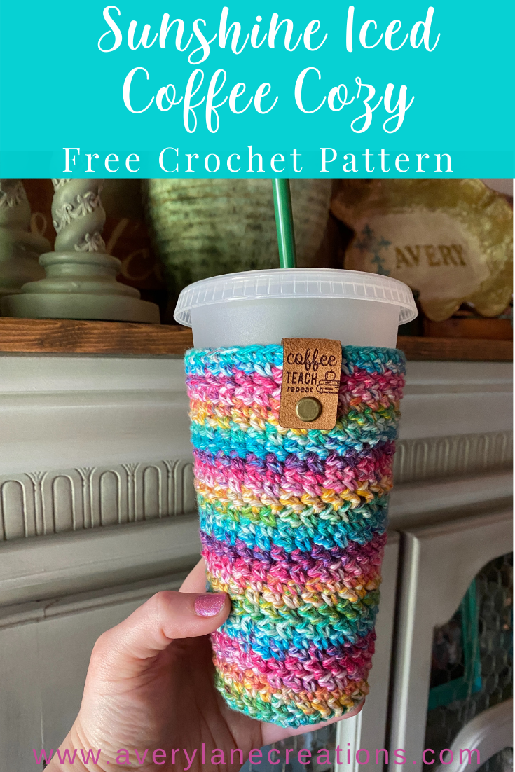 Free Crochet Pattern: Sunshine Iced Coffee Cup Cozy - Avery Lane Creations