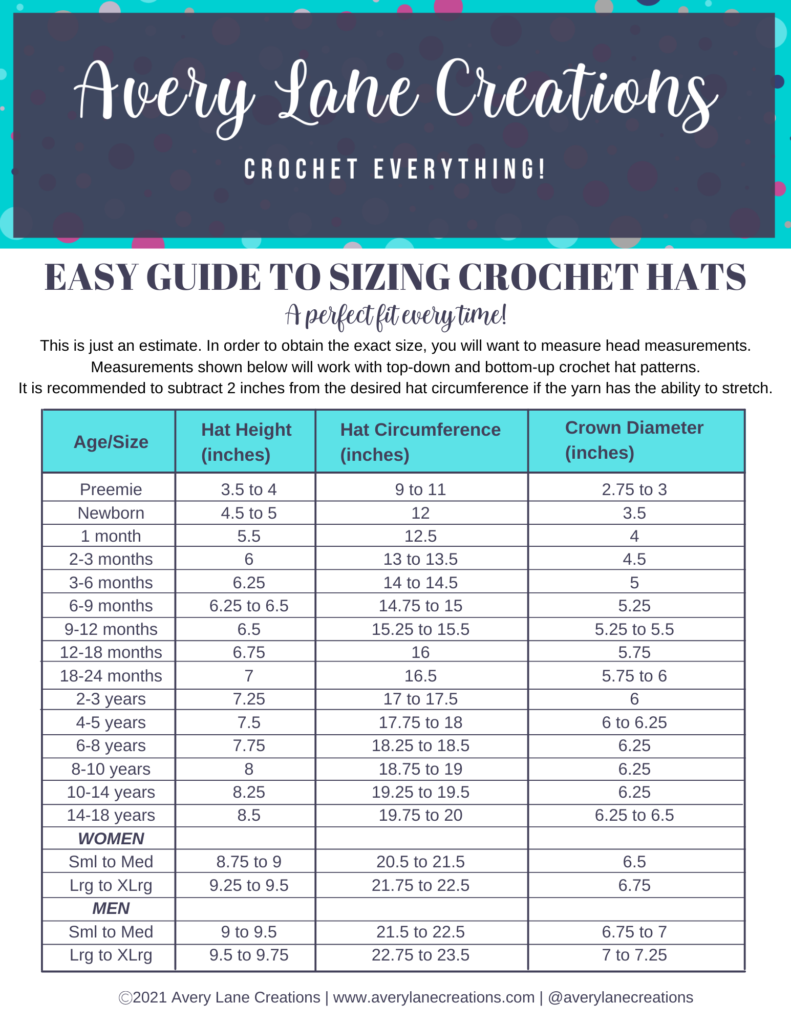 Hat Size Chart for Preemie through Adult {Free Printable} - Petals