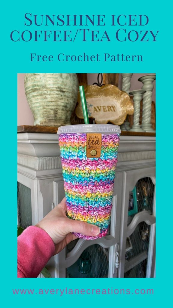 Free Crochet Pattern: Sunshine Iced Coffee Cup Cozy - Avery Lane