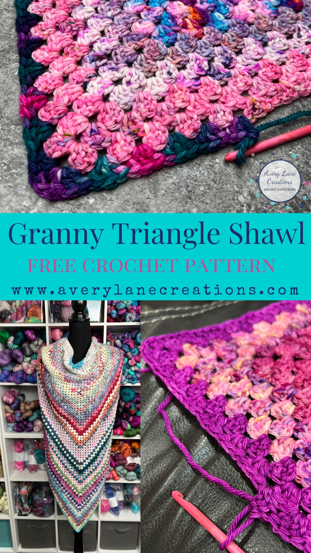 Granny Triangle Shawl Free Crochet Pattern - Avery Lane Creations